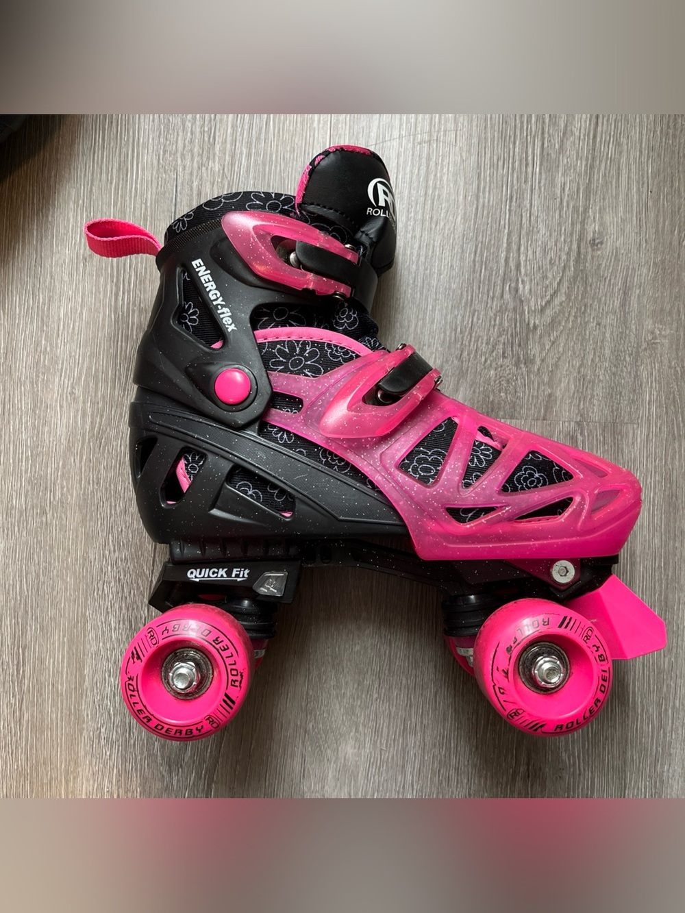 Kids' Pink & Black Adjustable Quad Roller Skates